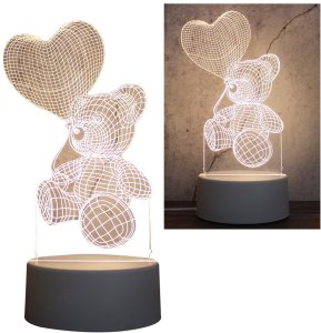 Lampka LED 3D Miś z serduszkiem na prezent 3
