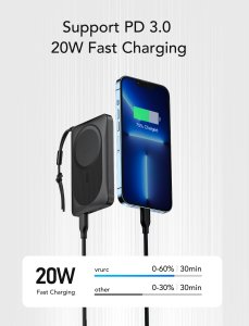 VEGER powerbank 10000 mAh z ładowaniem indukcyjnym kompatybilny z MagSafe PD QC3.0 2A 20W MagOn (VP1151 / W1151) czarny 12