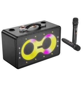 Bezprzewodowy Zestaw Karaoke LED Głośnik 2 Mikrofony Bluetooth Dom Impreza 2