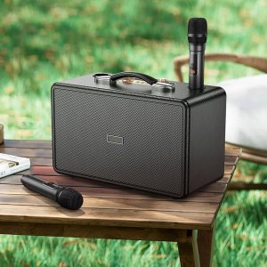 Bezprzewodowy Zestaw Karaoke LED Głośnik 2 Mikrofony Bluetooth Dom Impreza 4