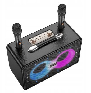 Bezprzewodowy Zestaw Karaoke LED Głośnik 2 Mikrofony Bluetooth Dom Impreza 6