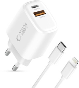 TECH-PROTECT NCA30 2-PORT NETWORK CHARGER PD 30W / QC3.0 + LIGHTNING CABLE WHITE 2