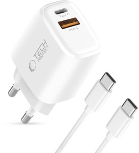 TECH-PROTECT NCA20 2-PORT NETWORK CHARGER PD 20W / QC3.0 + TYPE-C CABLE WHITE 2