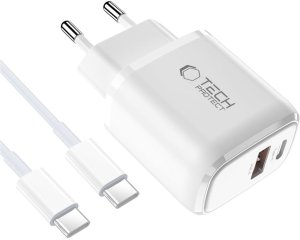 TECH-PROTECT NCA20 2-PORT NETWORK CHARGER PD 20W / QC3.0 + TYPE-C CABLE WHITE 3