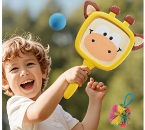 Kolorowe rakietki w kształcie zwierząt +2 piłeczki dla najmłodszych ZA5605 EDUKAMP 8