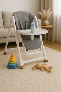 Krzesełko fotelik do karmienia regulacja wysokości ekoskóra pasy podwójna tacka ECOTOYS EDUKAMP 2