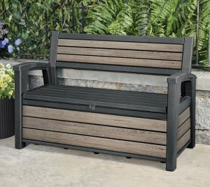 Skrzynia ogrodowa Keter Ławka do przechowywania Deco Garden Bench 227L z drewna jesionowego 7290112641977 2