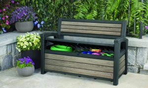 Skrzynia ogrodowa Keter Ławka do przechowywania Deco Garden Bench 227L z drewna jesionowego 7290112641977 3