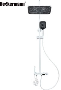 Biały zestaw prysznicowy Heckermann LS06 kolumna natryskowa z baterią termostat deszczownica 4w1 12