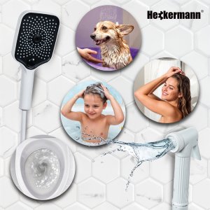 Biały zestaw prysznicowy Heckermann LS06 kolumna natryskowa z baterią termostat deszczownica 4w1 5