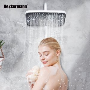 Biały zestaw prysznicowy Heckermann LS06 kolumna natryskowa z baterią termostat deszczownica 4w1 7
