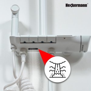 Biały zestaw prysznicowy Heckermann LS06 kolumna natryskowa z baterią termostat deszczownica 4w1 8