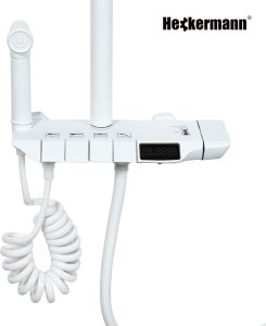 Biały zestaw prysznicowy Heckermann LS06 kolumna natryskowa z baterią termostat deszczownica 4w1 10