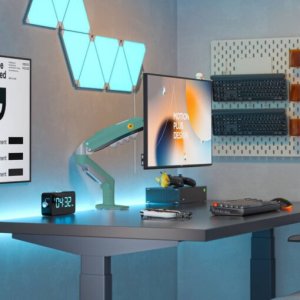 F80-XK Olive Green Solidny Ergonomiczny Uchwyt do Monitora 17'-30' Regulacja 3D VESA PIVOT 4