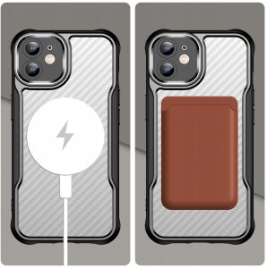 Etui do iPhone 12 |do MagSafe, Czarne Matowe, Trwałe, Wzmacniane| + Szkło 9