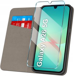 Etui z klapką do Samsung A26 5G Zamykane Czarne Futerał + Szkło 9H 2