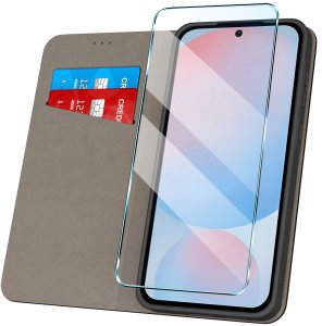 Etui z klapką do Samsung A56 5G Zamykane Czarne Futerał + Szkło 9H 2