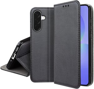 Etui z klapką do Samsung A56 5G Zamykane Czarne Futerał + Szkło 9H 5