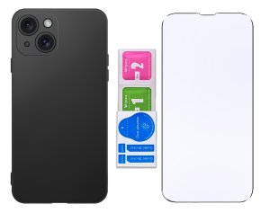 ZESTAW Etui do iPhone 13 | 14 Matowe Czarne Silikon 2 SZTUKI SZKŁO 5