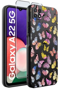 Etui do Samsung A22 5G WZORY |SILIKONOWE MATT CASE + SZKŁO 9H 2