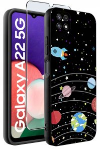 Etui do Samsung A22 5G WZORY |SILIKONOWE MATT CASE + SZKŁO 9H 2