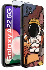 Etui do Samsung A22 5G WZORY |SILIKONOWE MATT CASE + SZKŁO 9H 2