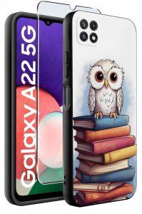 Etui do Samsung A22 5G WZORY |SILIKONOWE MATT CASE + SZKŁO 9H 2