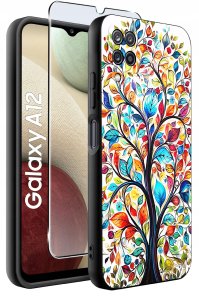 Etui do Samsung Galaxy A12|M12 WZORY |SILIKONOWE MATT CASE + SZKŁO 9H 2