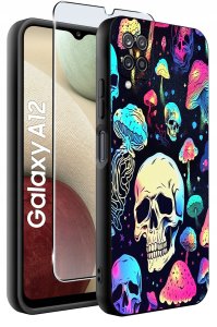 Etui do Samsung Galaxy A12|M12 WZORY |SILIKONOWE MATT CASE + SZKŁO 9H 2