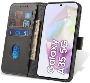 Etui do Samsung Galaxy A35 Skórzane PORTFEL SKIN CASE + Szkło OCHRONNE 9H 2