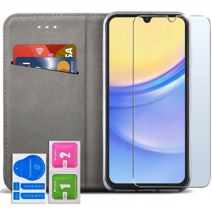 ETUI SKÓRZANE do SAMSUNG GALAXY A15 MAGNETYCZNE BOOK CASE TOKRA SZKŁO 9H 2