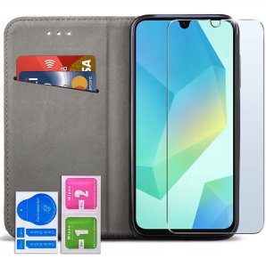 krainaGSM ETUI SKÓRZANE do Samsung Galaxy A16 5G MAGNETYCZNE BOOK CASE TOKRA SZKŁO 9H 2