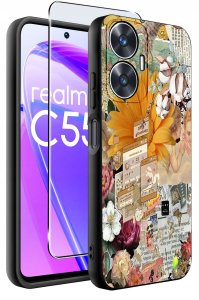 ETUI do Realme C55 WZORY |SILIKONOWE MATT CASE + SZKŁO 9H 2