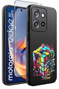 krainaGSM Etui do Motorola Moto EDGE 50 Neo WZORY SILIKONOWE MATT CASE + SZKŁO 9H 2