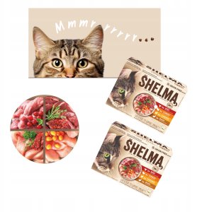 SHELMA saszetka - pełnoporcjowa bezzbożowa karma dla dorosłych kotów. Z kurczakiem, wołowiną, indykiem, kaczką 12x 85 g 5