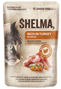 SHELMA saszetka - pełnoporcjowa bezzbożowa karma dla dorosłych kotów. Z kurczakiem, wołowiną, indykiem, kaczką 12x 85 g 7