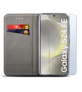 krainaGSM Etui do Samsung Galaxy S24 FE SMART MAGNET CASE PORTFEL + SZKŁO OCHRONNE 9H 2