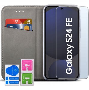 krainaGSM ETUI SKÓRZANE do Samsung Galaxy S24 FE MAGNETYCZNE BOOK CASE TOKRA SZKŁO 9H 2