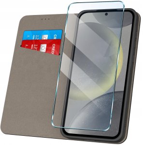 krainaGSM Etui z klapką do Samsung S24 Zamykane Czarne Futerał + Szkło 9H 2