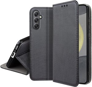 krainaGSM Etui z klapką do Samsung S24 Zamykane Czarne Futerał + Szkło 9H 5
