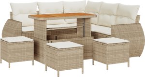 Zestaw Sofy Ogrodowej vidaXL 9-częściowy z Poduszkami Beżowy Poly Rattan Akacja 2