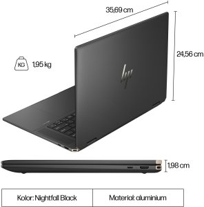 HP Spectre x360 16-aa0233nw Intel Core Ultra 7 155H Hybryda (2w1) 40,6 cm (16") Ekran dotykowy 2.8K 16 GB LPDDR5x-SDRAM 1 TB SSD NVIDIA GeForce RTX 4050 Wi-Fi 7 (802.11be) Windows 11 Pro Czarny 9
