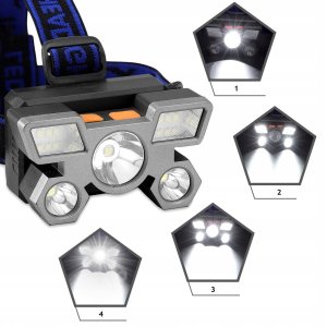 LATARKA CZOŁOWA CZOŁÓWKA 5 x LED MOCNA XPE USB AKU 9