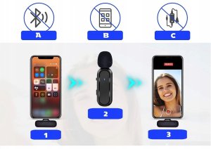 2X MIKROFON KRAWATOWY IPHONE BEZPRZEWODOWY + ETUI 6