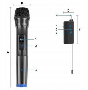 Mikrofon bezprzewodowy UHF+ odbiornik z baterią 6