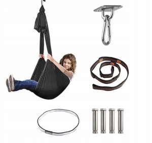 HUŚTAWKA SENSORYCZNA TERAPEUTYCZNA DLA DZIECI HAMAK 280x150cm 100kg czarna 13