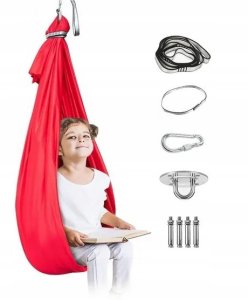HUŚTAWKA SENSORYCZNA DLA DZIECI HAMAK 280x150cm 100kg (czerwona) 14