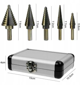 ZESTAW WIERTŁA STOPNIOWE HSS STOŻKOWE 5SZT METALU 4
