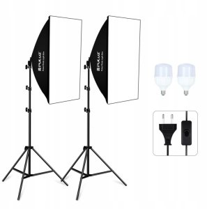 2x LAMPY STUDYJNE PULUZ SOFTBOX 50x70 cm ŻARÓWKI LED 13