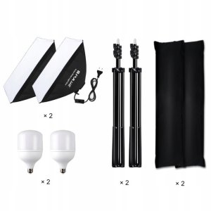 2x LAMPY STUDYJNE PULUZ SOFTBOX 50x70 cm ŻARÓWKI LED 3
